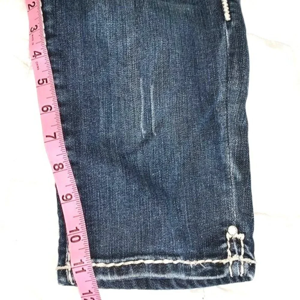 Aidal USA Womens Denim Capri Jeans W27 L12 Size 1 Dark Wash Studded Rolled Hem - Picture 8 of 9